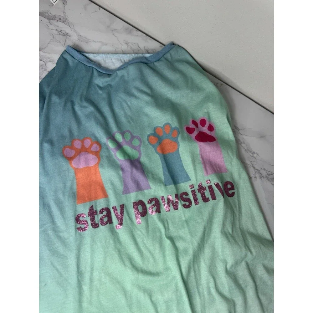 Top Paw Shop Pawsitive Dog T-Shirt XL Cotton Blend Stretch, Blue/Green Paw Theme